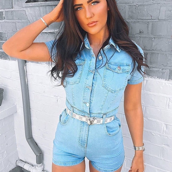 5⭐ Juliette Denim Button Front Denim Romper - Picture 2 of 12